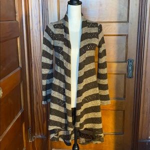 Open long striped light-weight cardigan